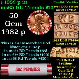 BU Shotgun Lincoln 1c roll, 1982-p 50 pcs Bank Wrapper 50c