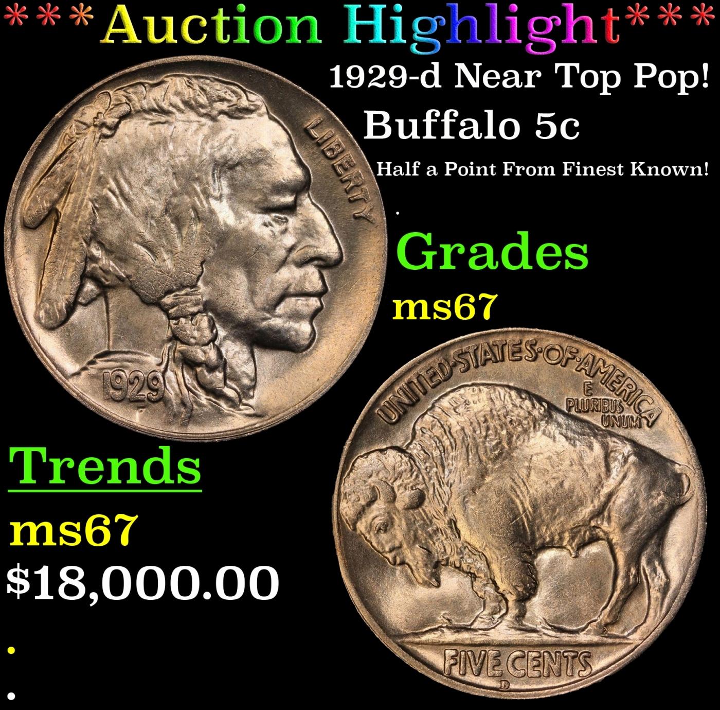 *Highlight* 1929-d Buffalo Nickel Near Top Pop! 5c ms67 SEGS (fc)