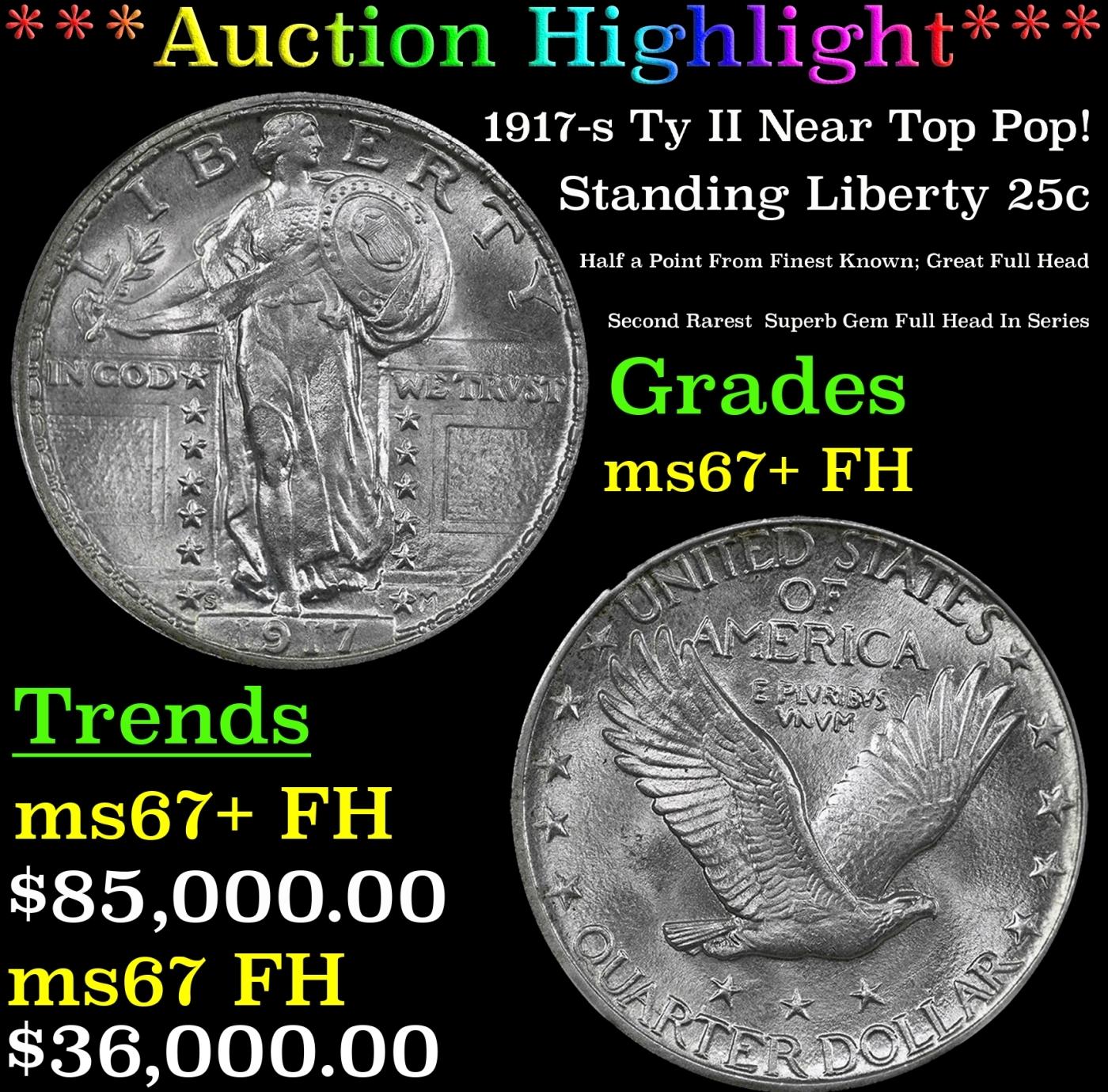 *Highlight* 1917-s Ty II Standing Liberty Quarter Near Top Pop! 25c ms67+ FH SEGS (fc)