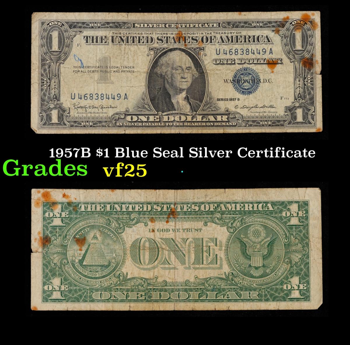 1957B $1 Blue Seal Silver Certificate Grades vf+