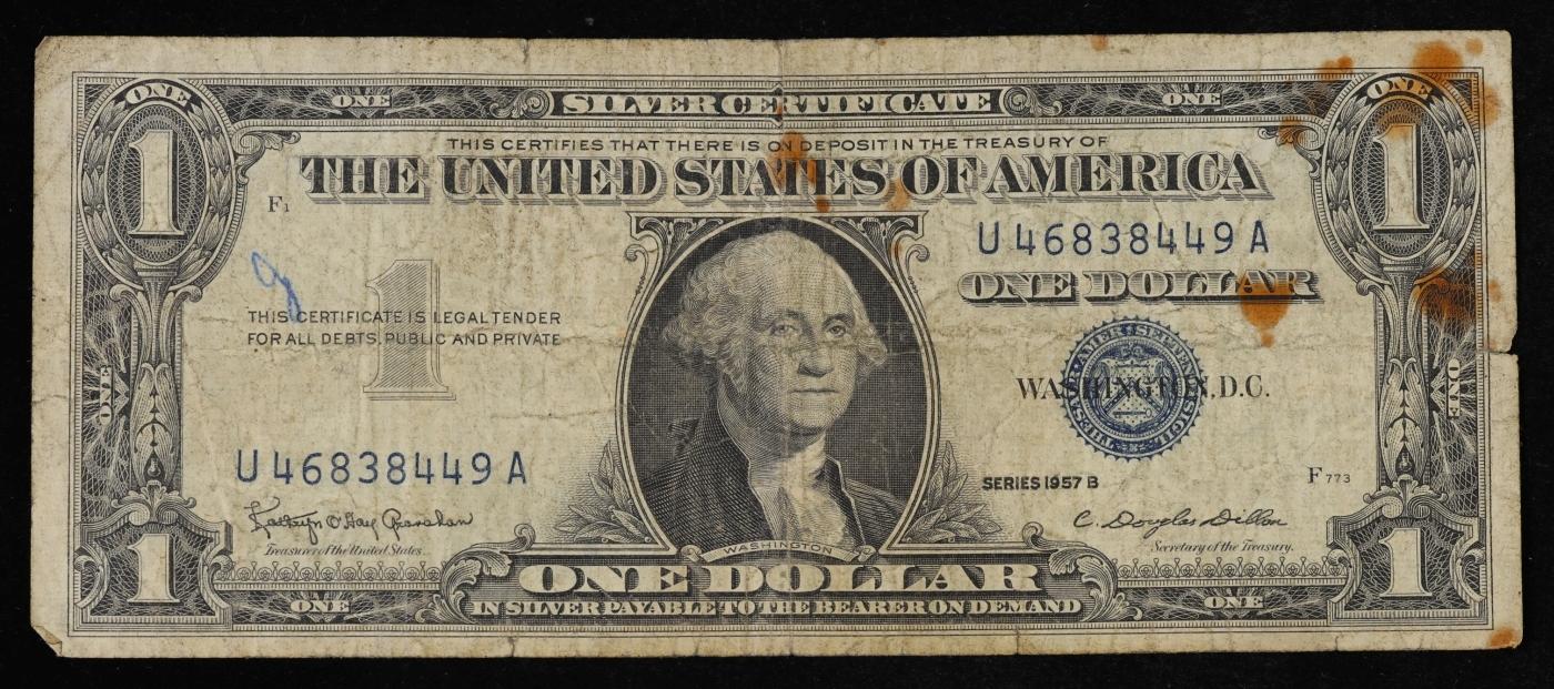 1957B $1 Blue Seal Silver Certificate Grades vf+