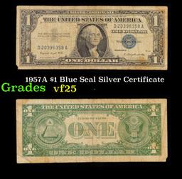 1957A $1 Blue Seal Silver Certificate Grades vf+