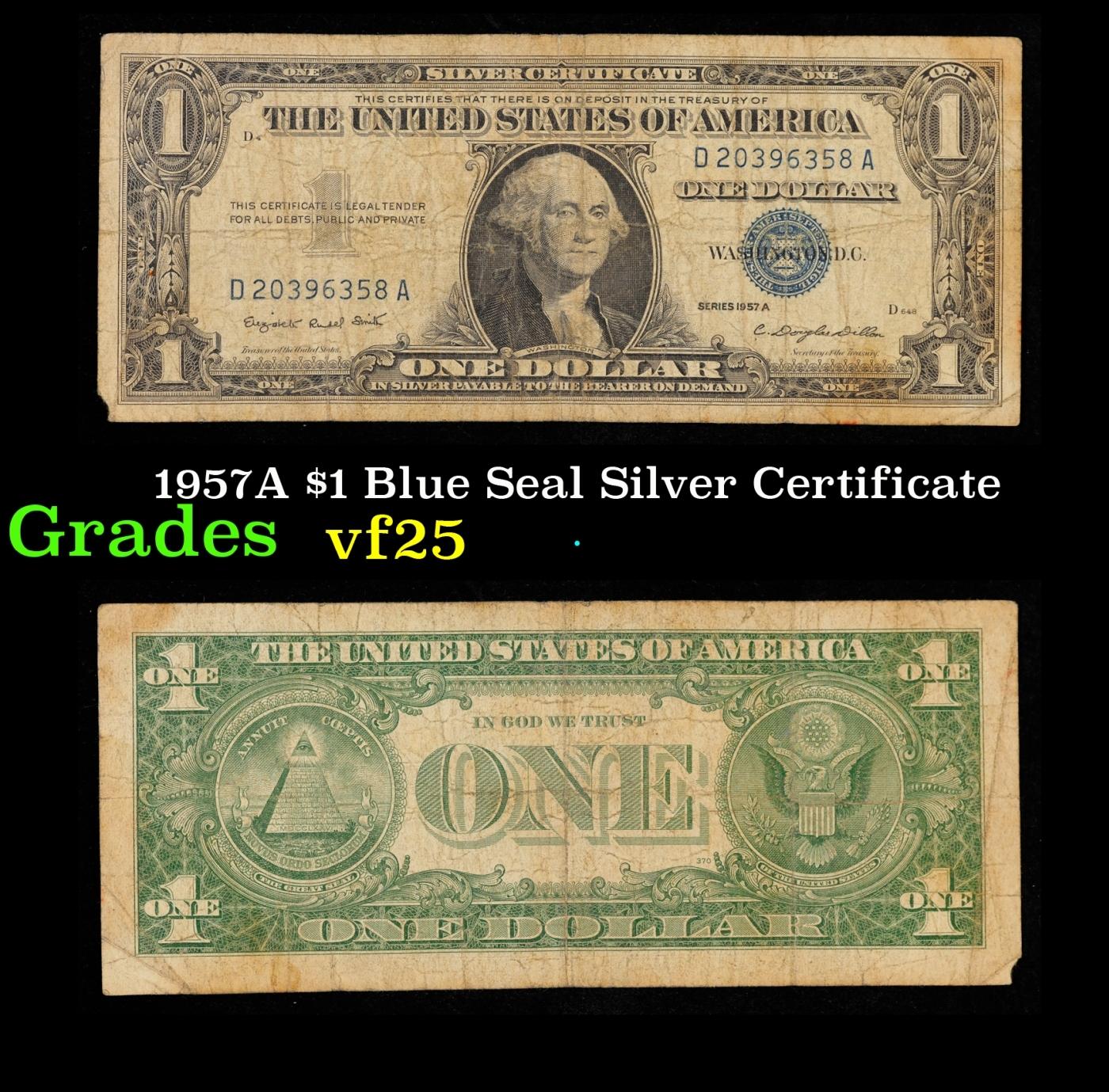 1957A $1 Blue Seal Silver Certificate Grades vf+