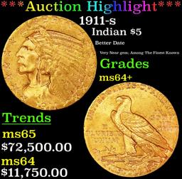 *Highlight* 1911-s Gold Indian Half Eagle $5 Choice+ Unc USCG (fc)