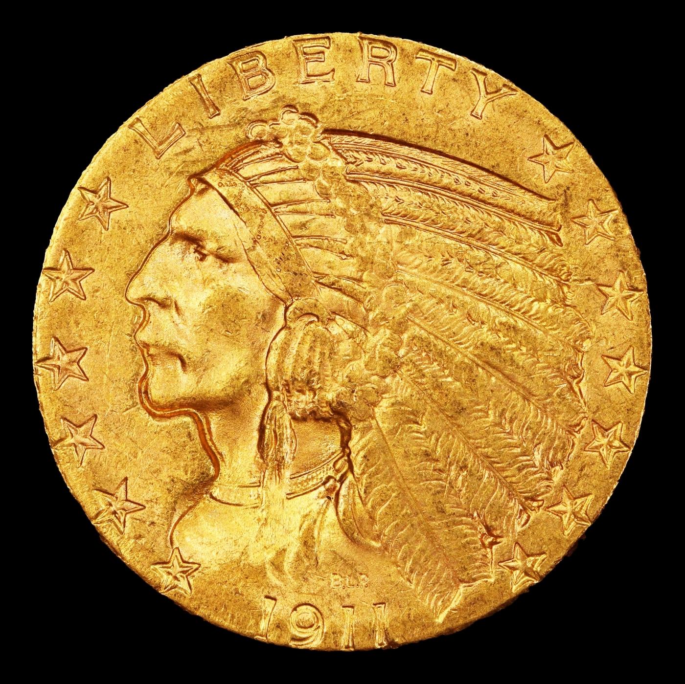 *Highlight* 1911-s Gold Indian Half Eagle $5 Choice+ Unc USCG (fc)