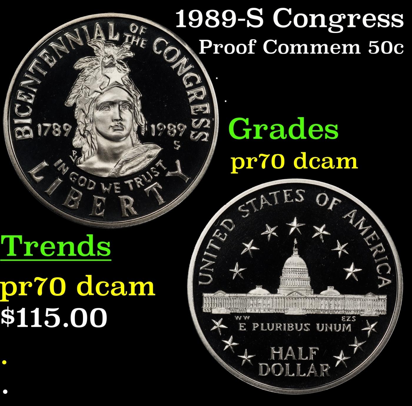 1989-S Congress Proof Modern Commem Half Dollar 50c pr70 dcam SEGS