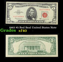 1963 $5 Red Seal United States Note Grades xf