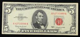 1963 $5 Red Seal United States Note Grades xf