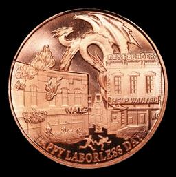 1oz .999 Fine Copper Bullion Round - Laborless Day Style Grades Ungraded