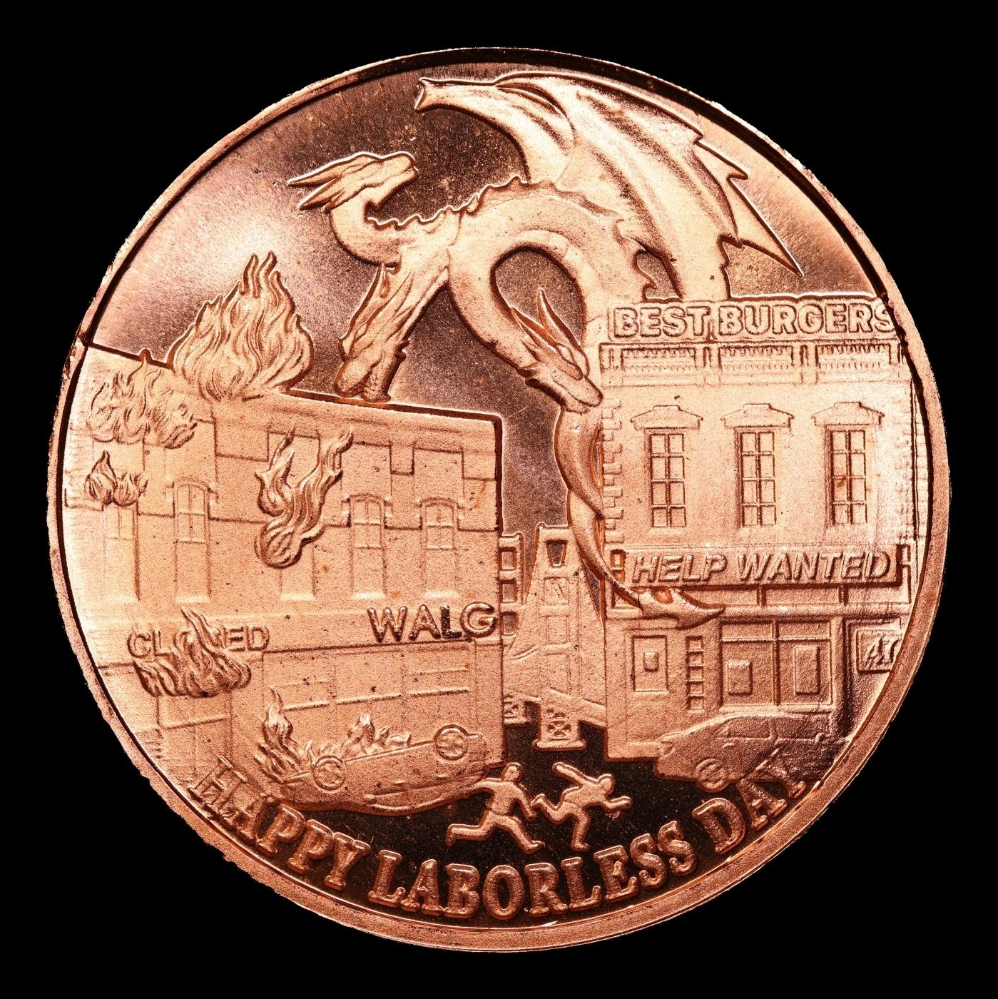 1oz .999 Fine Copper Bullion Round - Laborless Day Style Grades Ungraded