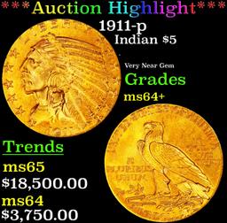 *Highlight* 1911-p Gold Indian Half Eagle $5 Choice+ Unc USCG (fc)