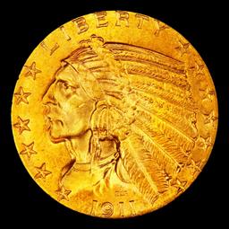 *Highlight* 1911-p Gold Indian Half Eagle $5 Choice+ Unc USCG (fc)