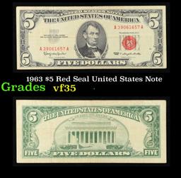 1963 $5 Red Seal United States Note Grades vf++