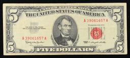 1963 $5 Red Seal United States Note Grades vf++