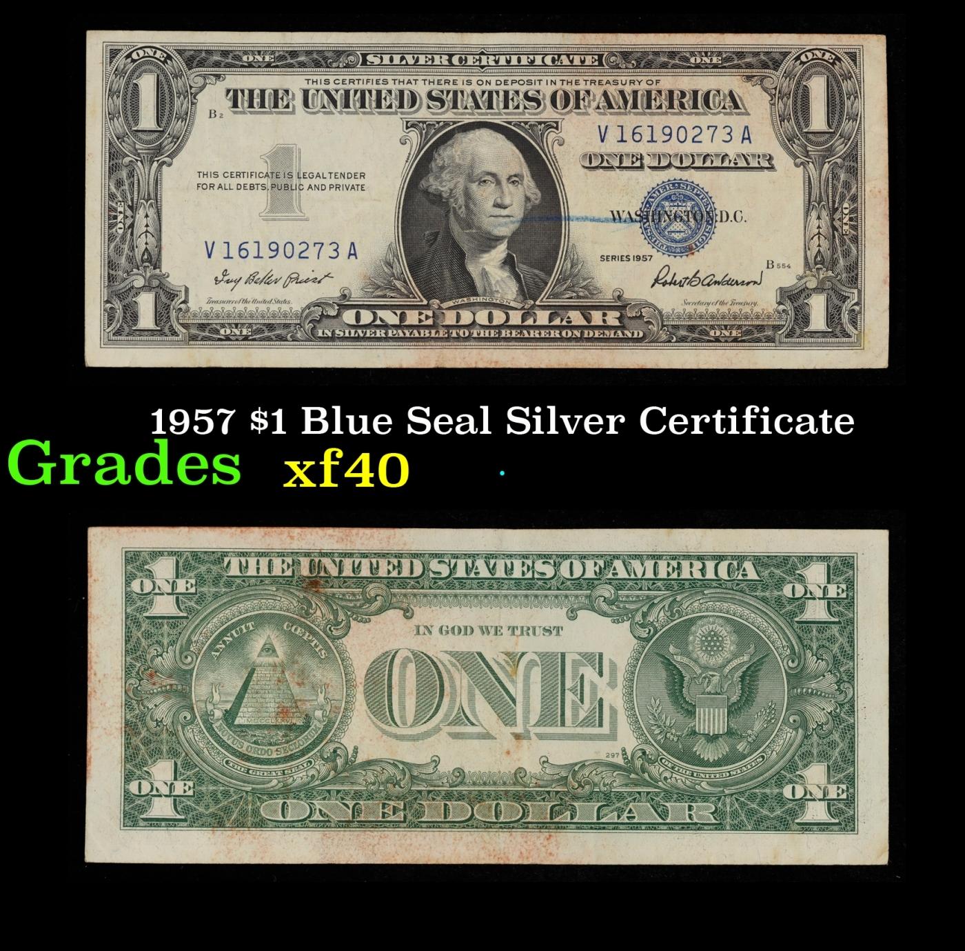 1957 $1 Blue Seal Silver Certificate Grades xf