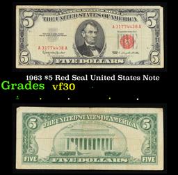 1963 $5 Red Seal United States Note Grades vf++