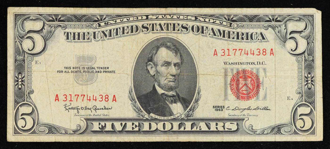 1963 $5 Red Seal United States Note Grades vf++