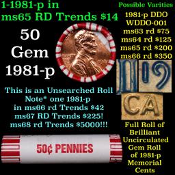 BU Shotgun Lincoln 1c roll, 1981-p 50 pcs Bank Wrapper 50c