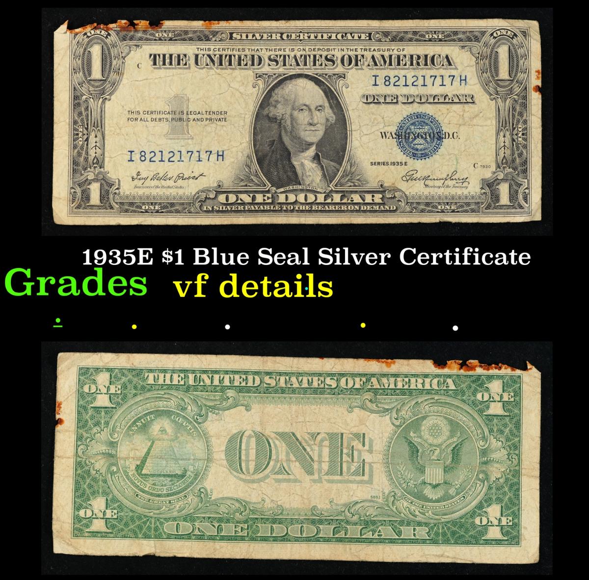 1935E $1 Blue Seal Silver Certificate Grades vf details