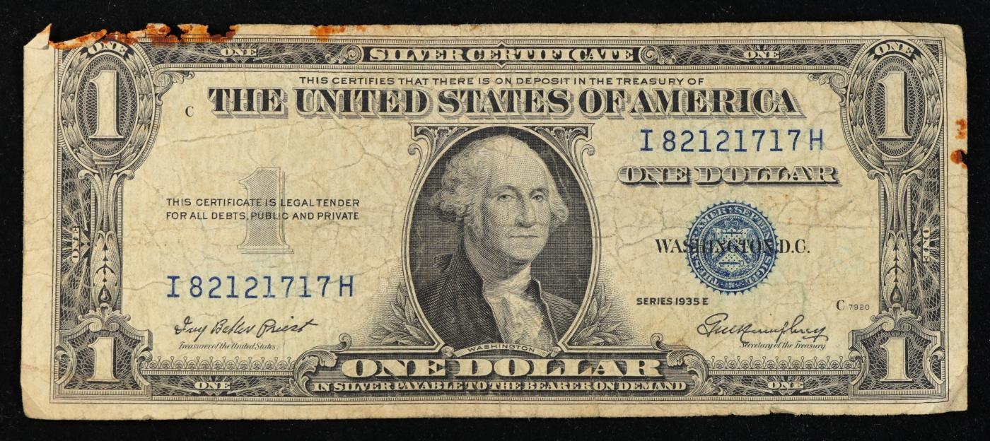 1935E $1 Blue Seal Silver Certificate Grades vf details