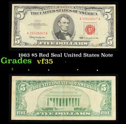 1963 $5 Red Seal United States Note Grades vf++