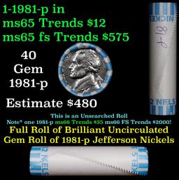 BU Shotgun Jefferson 5c roll, 1981-p 40 pcs Bank $2 Nickel Wrapper