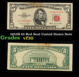 1953B $5 Red Seal United States Note Grades vf++