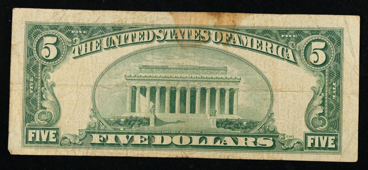 1953B $5 Red Seal United States Note Grades vf++
