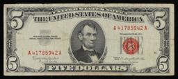 1963 $5 Red Seal United States Note Grades vf++