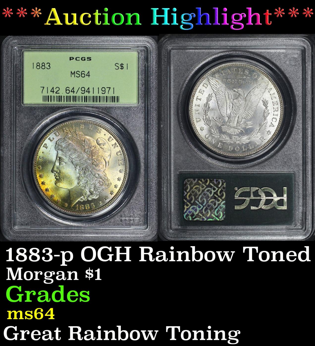 PCGS 1883-p Morgan Dollar OGH Rainbow Toned 1 ms64 PCGS