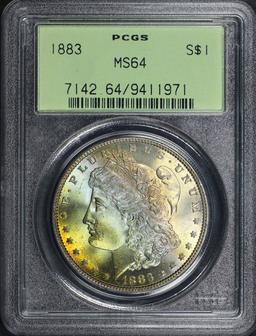 PCGS 1883-p Morgan Dollar OGH Rainbow Toned 1 ms64 PCGS