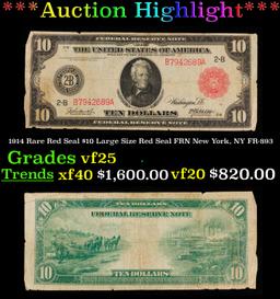 1914 $10 Large Size Red Seal FRN Rare Red Seal New York, NY Grades vf+ FR-893