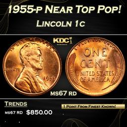 1955-p Lincoln Cent Near Top Pop! 1c ms67 rd USCG