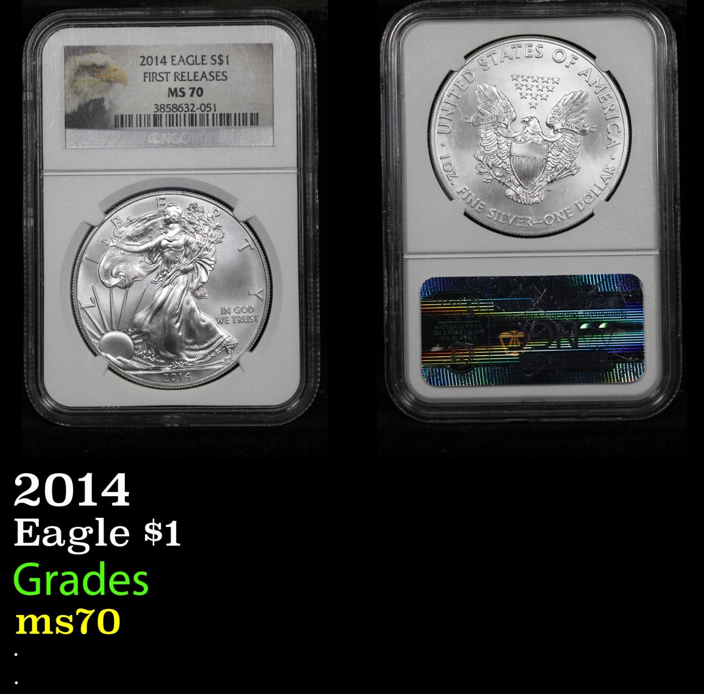 NGC 2014 Silver Eagle Dollar 1 ms70 NGC