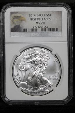 NGC 2014 Silver Eagle Dollar 1 ms70 NGC