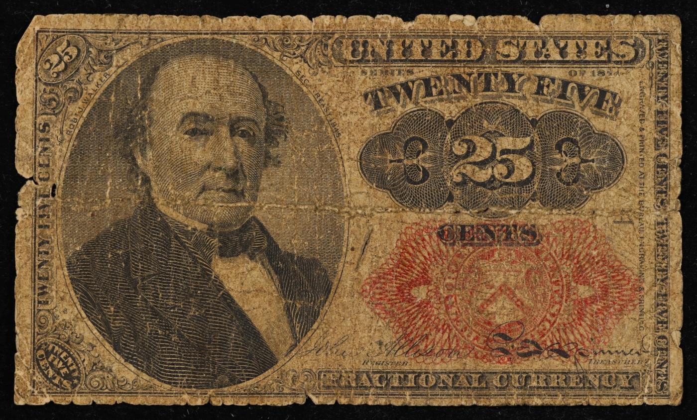 1870's US Fractional Currency 25c Fifth Issue fr-1309 Short Key Robert Walker Secretary of the Treas