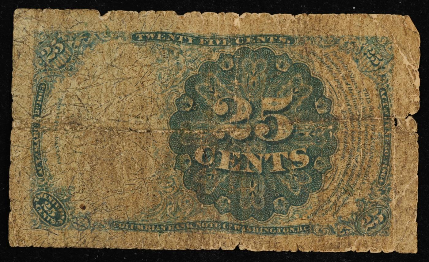 1870's US Fractional Currency 25c Fifth Issue fr-1309 Short Key Robert Walker Secretary of the Treas