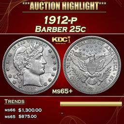 1912-p Barber Quarter 25c ms65+ SEGS