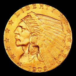 1909-p Gold Indian Quarter Eagle TOP POP! $2 1/2 ms66+ USCG