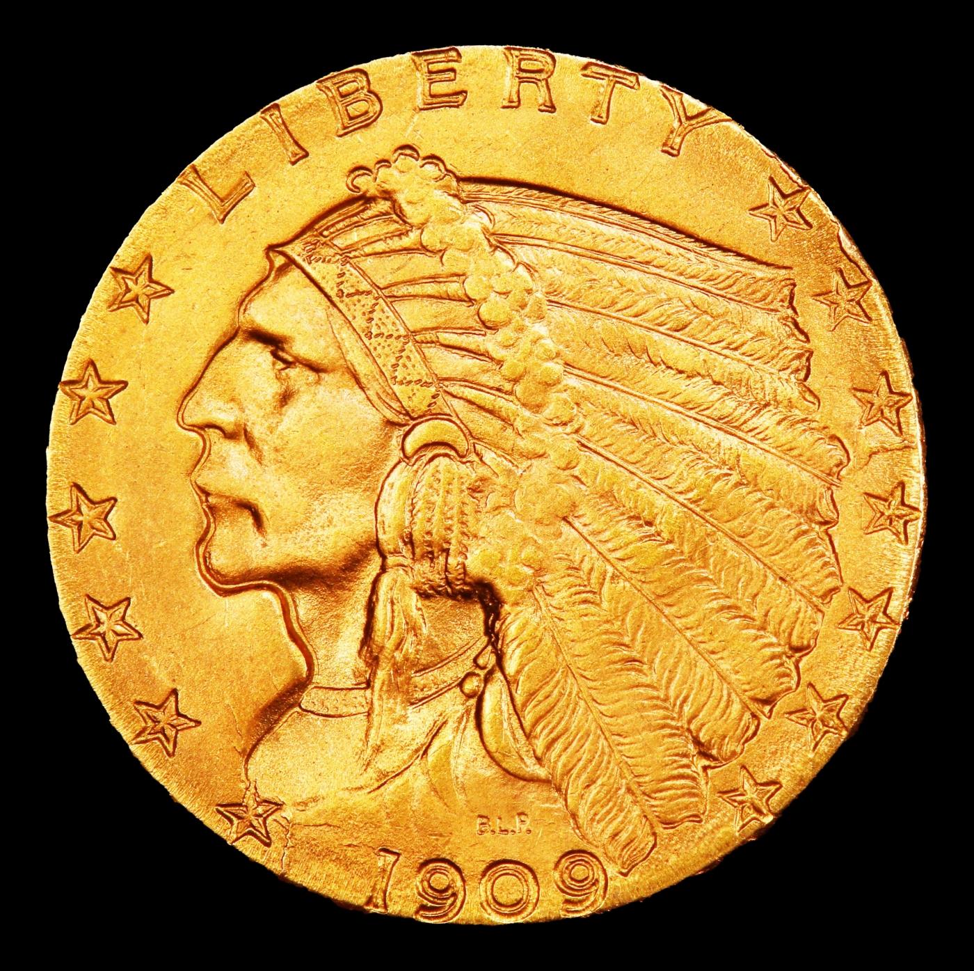 1909-p Gold Indian Quarter Eagle TOP POP! $2 1/2 ms66+ USCG