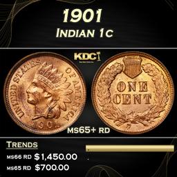 1901 Indian Cent 1c ms65+ rd USCG