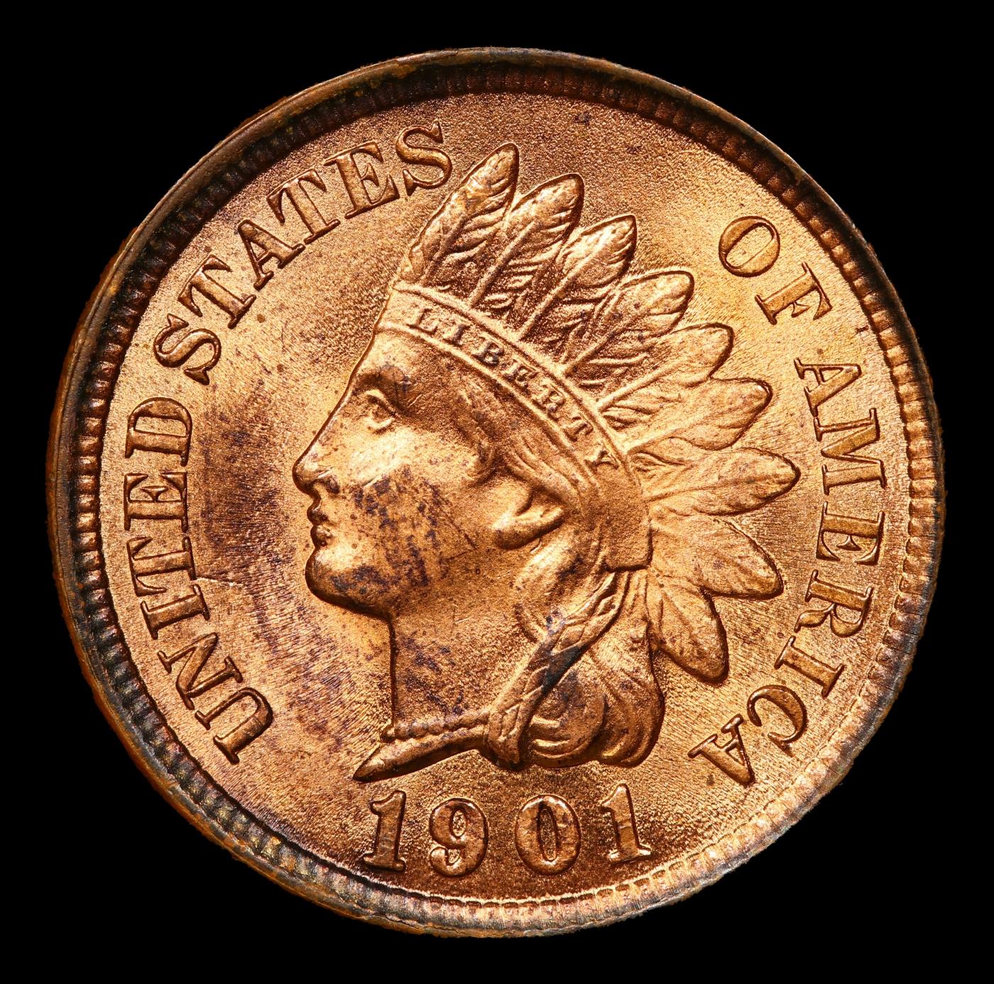 1901 Indian Cent 1c ms65+ rd USCG