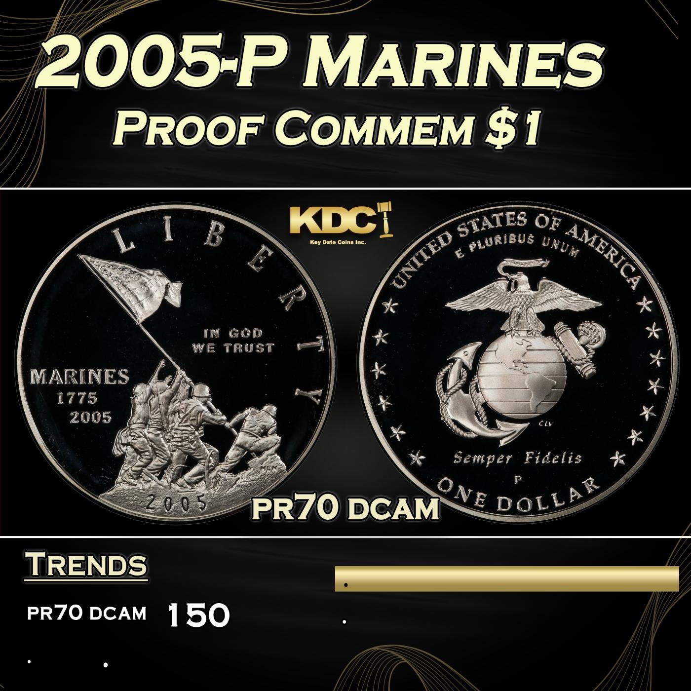 2005-P Marines Proof Modern Commem Dollar $1 pr70 dcam SEGS