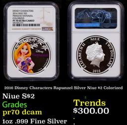 NGC 2016 Disney Characters Rapunzel Silver Niue $2 Colorized Proof pr70 dcam NGC