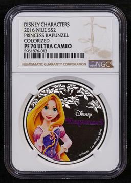 NGC 2016 Disney Characters Rapunzel Silver Niue $2 Colorized Proof pr70 dcam NGC