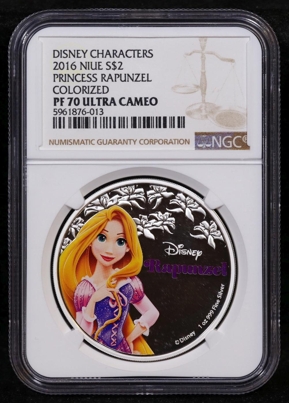 NGC 2016 Disney Characters Rapunzel Silver Niue $2 Colorized Proof pr70 dcam NGC