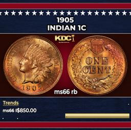 1905 Indian Cent 1c Grades ms66 rb