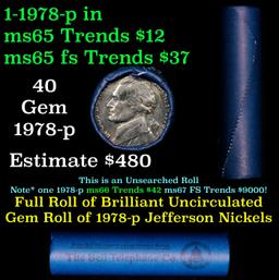 BU Shotgun Jefferson 5c roll, 1978-p 40 pcs Bank $2 Nickel Wrapper