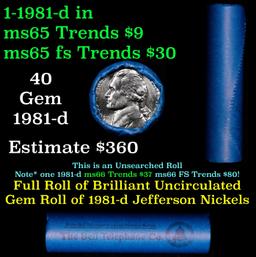 BU Shotgun Jefferson 5c roll, 1987-d 40 pcs Bank $2 Nickel Wrapper