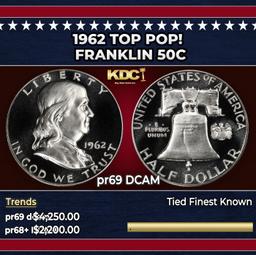 1962 Proof Franklin Half Dollar TOP POP! 50c pr69 DCAM SEGS